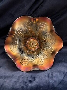 Fenton Iridescent Gold Floral Carnival Glass Bowl